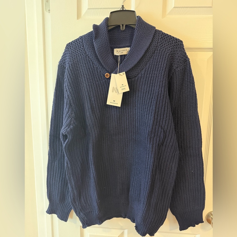 Men's Shawl-Collar Crewneck Sweater in Navy